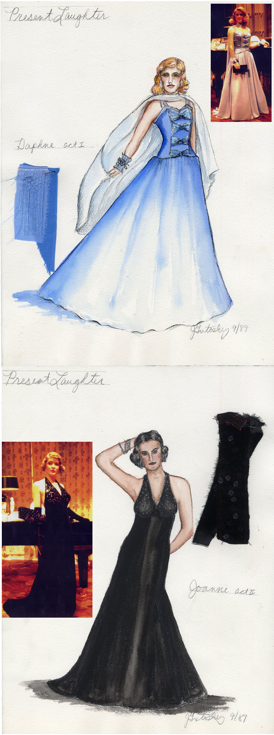 My costume designs for \"Present Laughter\" at the University of Michigan\'s Power Center Ann Arbor, Michigan 1989.  