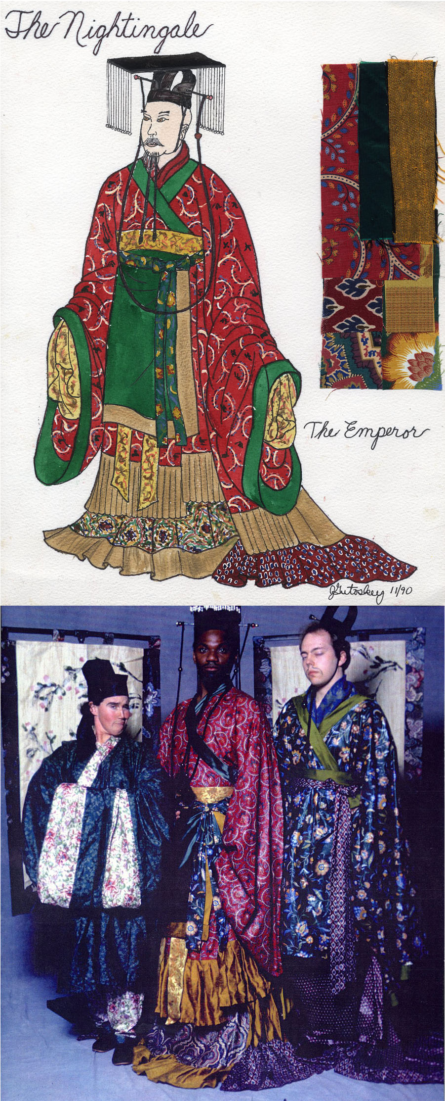 My costume designs and costume construction for \"The Nightingale\"  for Wild Swan Theater Ann Arbor, Michigan 1990.  