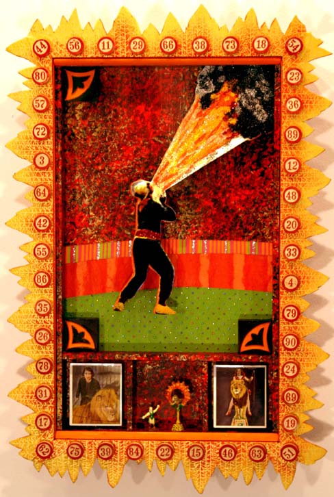     \"Fire Eater\"
mixed-media assemblage
    18.75\" x 12.5\" x 1.5\"
    2006
    SOLD

