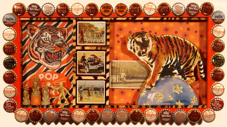     \"Tigers\"
mixed-media assemblage
    19\" x 10.5\" x 2\"
    2007
    $325.00