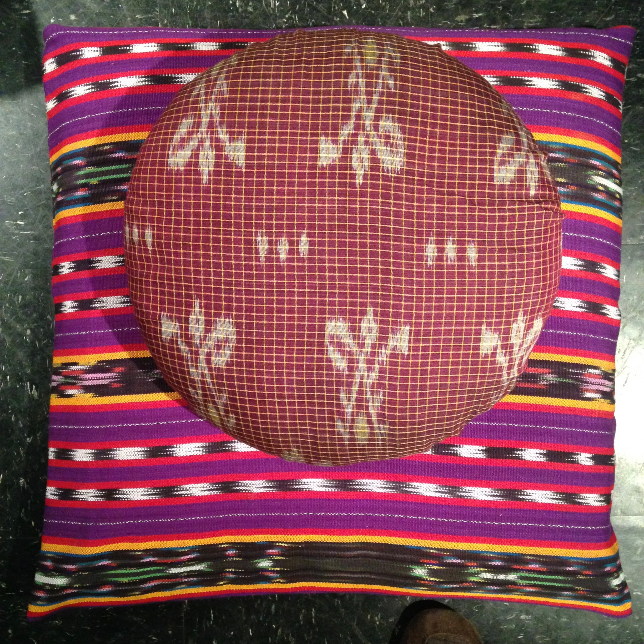 Set of meditation cushions for The Mandala Project. Each set covered in textiles form around the world including, Bali, Guatemala, Africa, Java, Australia. 2015