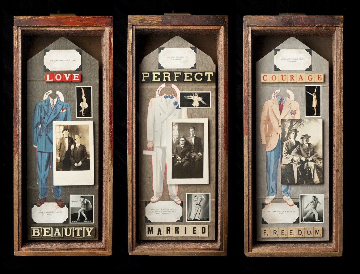 \"Marriage Triptych 1\"
mixed media assemblage 20\"h x 8\"w x 3.5\"d (each)
2010